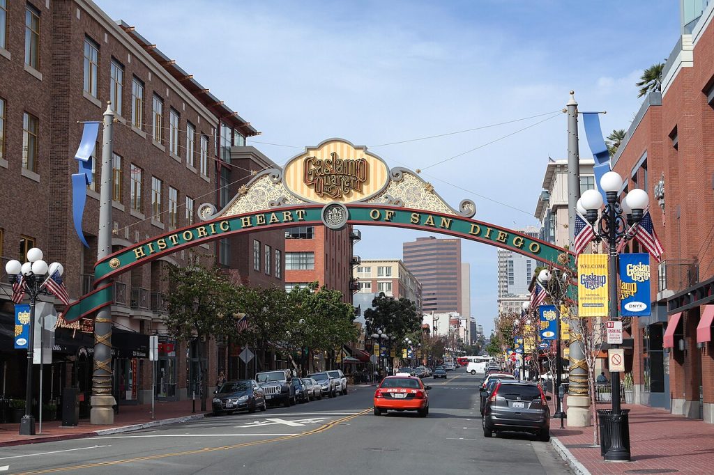 Gaslamp Quarter sign on Fifth Avenue in downtown San Diego